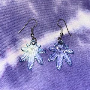 Maple / Weed Leaf Acrylic Earrings (blue-translucent)